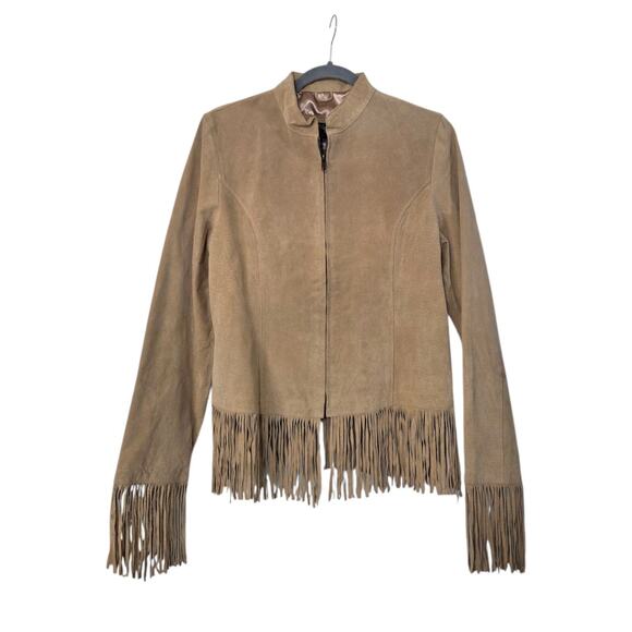 ying ying of Nevada Jackets & Blazers - Suede Leather Tan Fringe Full Zip Western Jacket NWT Ying Ying Women's Medium